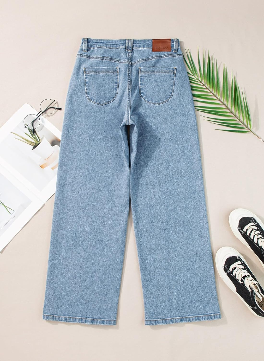 SIDEFEEL Women's Wide Leg Jeans High Waisted Stretchy Jeans Straight Leg Ankle Denim Pants with Slant Pockets