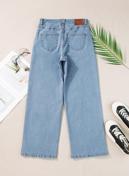 SIDEFEEL Women's Wide Leg Jeans High Waisted Stretchy Jeans Straight Leg Ankle Denim Pants with Slant Pockets