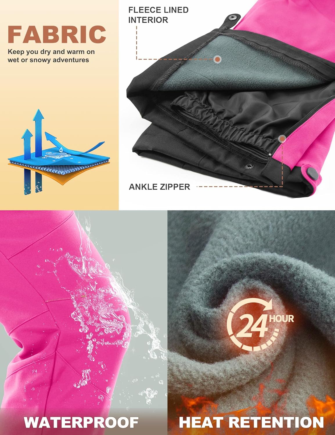 Heathyoga - Pantalones de nieve impermeables para mujer, pantalones de esquí para mujer, pantalones de snowboard y senderismo para mujer, pantalones cargo de forro polar