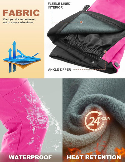 Heathyoga - Pantalones de nieve impermeables para mujer, pantalones de esquí para mujer, pantalones de snowboard y senderismo para mujer, pantalones cargo de forro polar