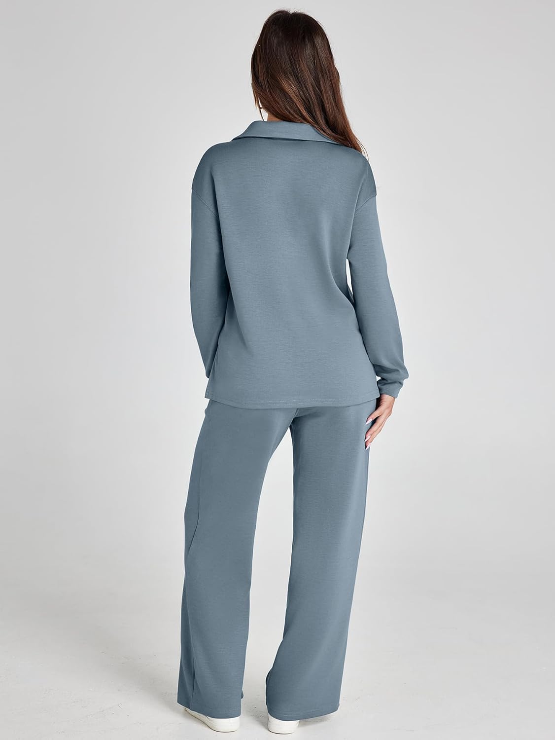 Glamaker - Conjunto de 2 piezas para mujer, estilo casual, manga larga, sudadera tipo polo y pantalones anchos a juego