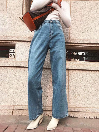 HDLTE Pantalones de Mezclilla Rasgados para Mujer, Pantalones de Mezclilla Holgados de Cintura Alta, Pantalones Rectos de Pierna Ancha, Pantalones de Calle Y2k