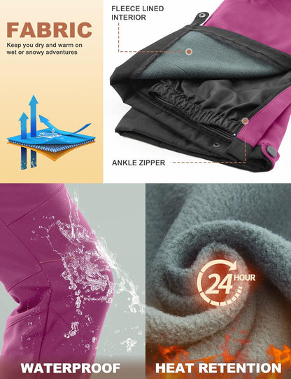 Heathyoga - Pantalones de nieve impermeables para mujer, pantalones de esquí para mujer, pantalones de snowboard y senderismo para mujer, pantalones cargo de forro polar