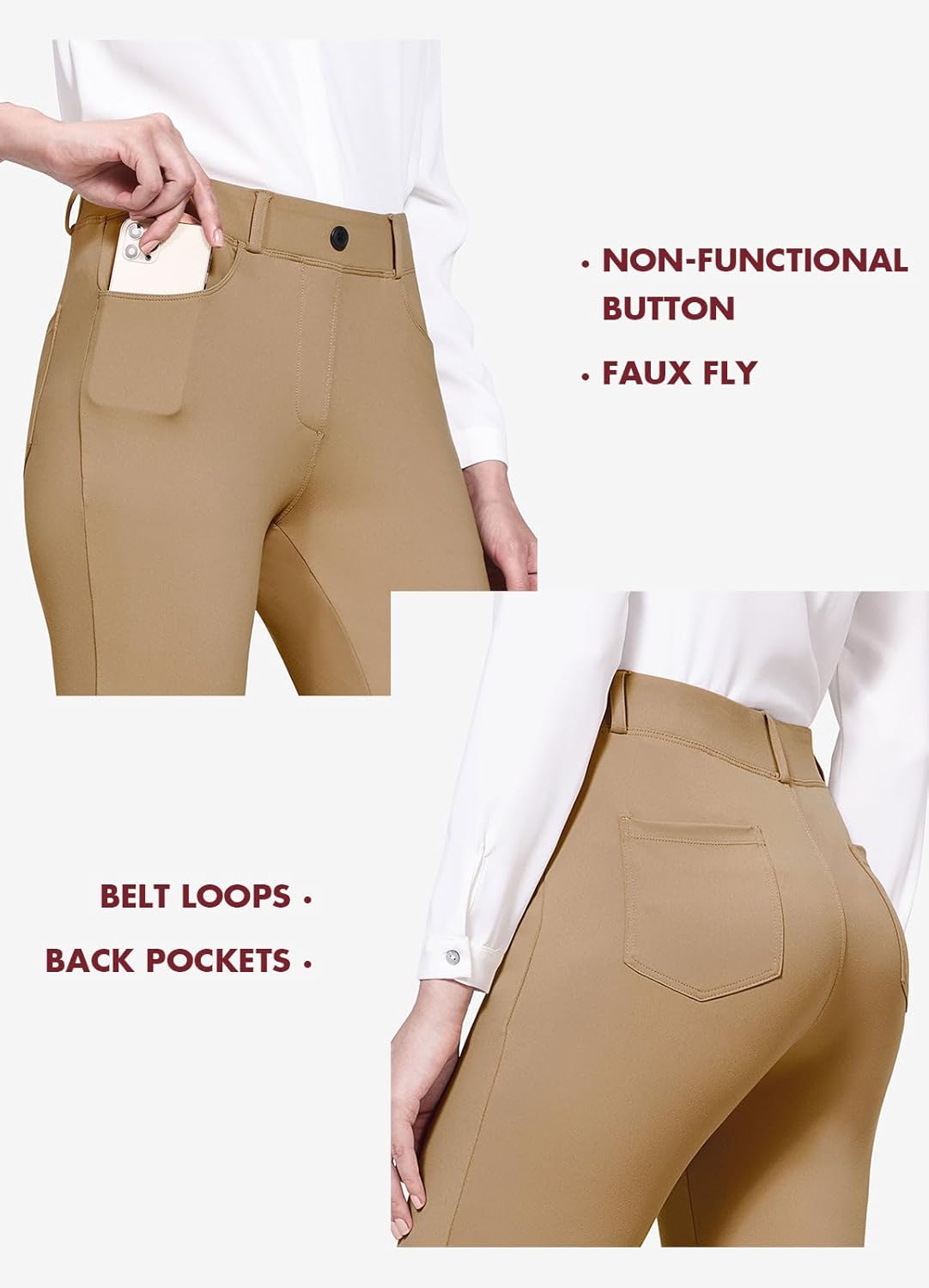 BALEAF - Pantalones de vestir de yoga para mujer, de 29 pulgadas/31 pulgadas, elásticos, pantalones de trabajo, informales, para negocios, pierna recta, corte de bota, con bolsillos
