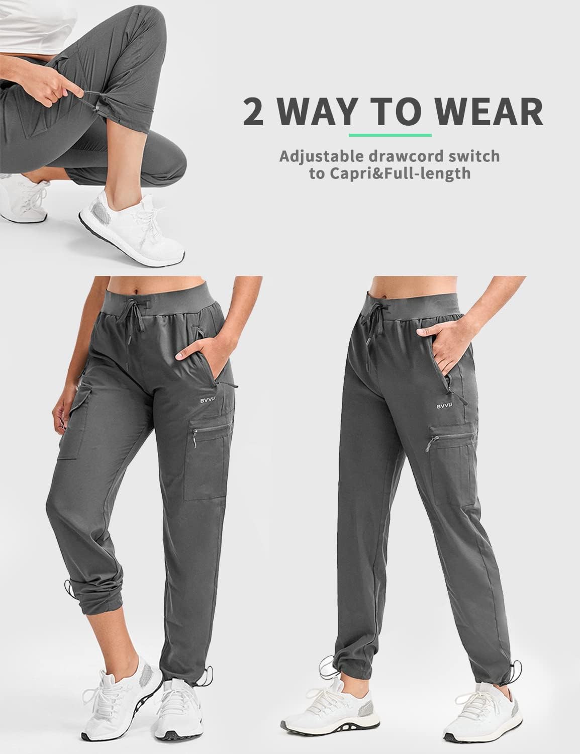 BVVU - Pantalones deportivos deportivos ligeros de secado rápido para mujer, pantalones de senderismo al aire última intervensión, impermeables, con bolsillos con cierre