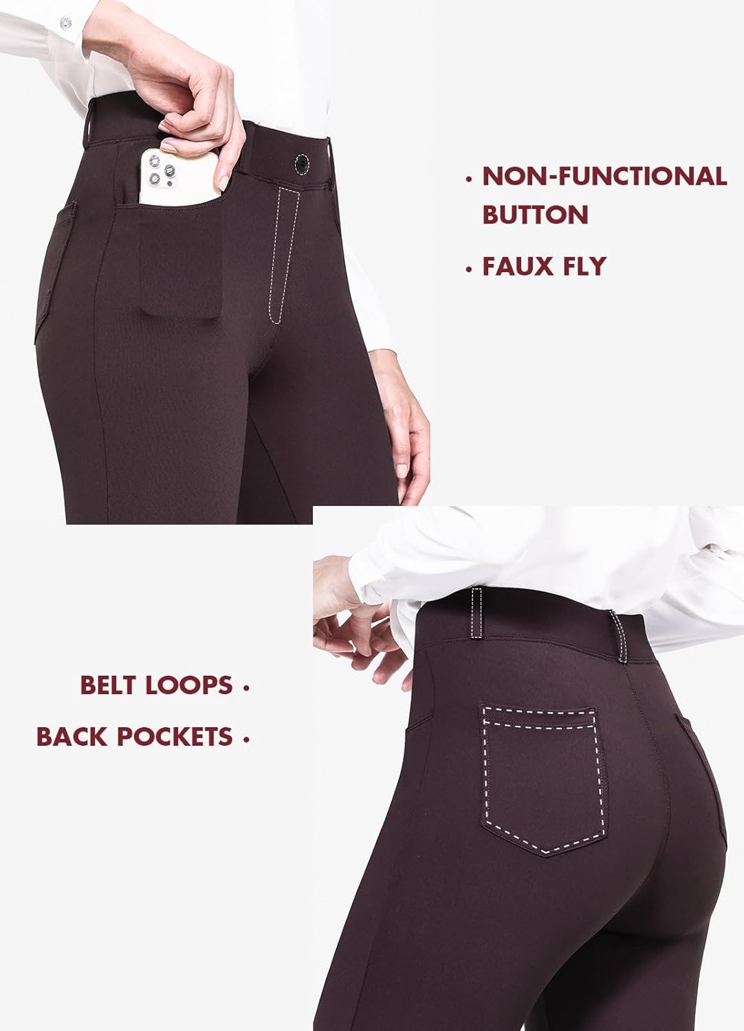 BALEAF - Pantalones de vestir de yoga para mujer, de 29 pulgadas/31 pulgadas, elásticos, pantalones de trabajo, informales, para negocios, pierna recta, corte de bota, con bolsillos