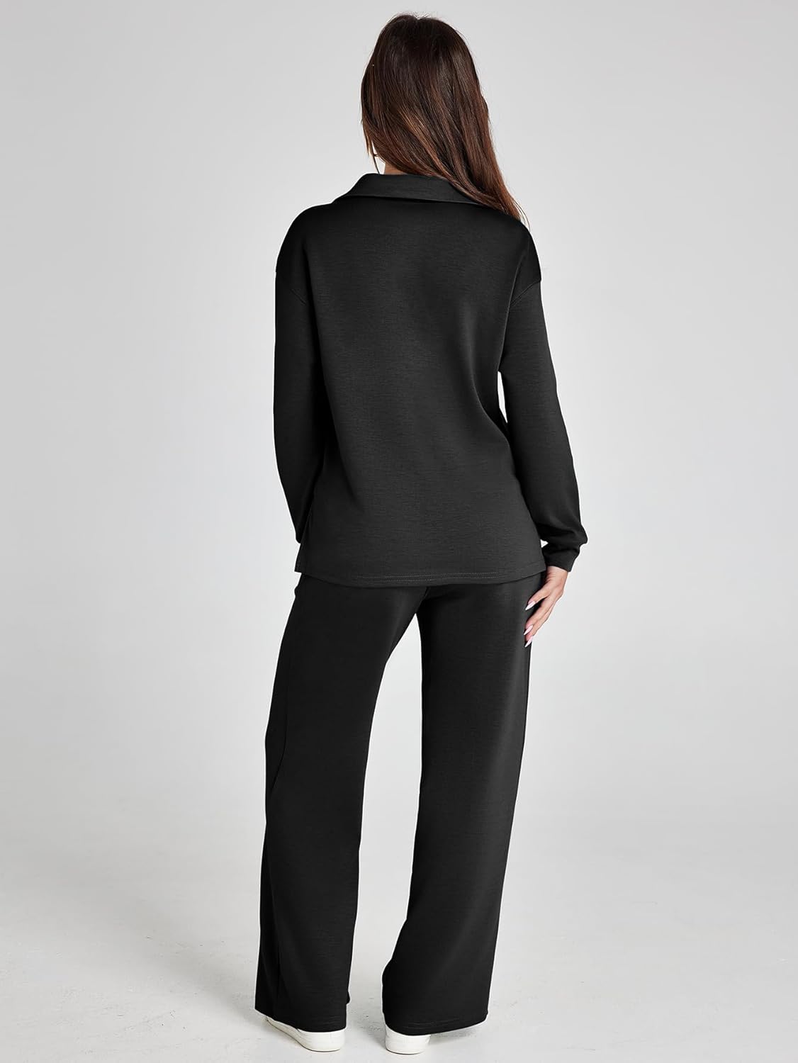 Glamaker - Conjunto de 2 piezas para mujer, estilo casual, manga larga, sudadera tipo polo y pantalones anchos a juego