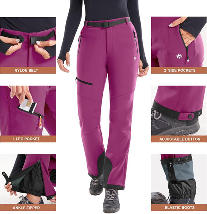 Heathyoga - Pantalones de nieve impermeables para mujer, pantalones de esquí para mujer, pantalones de snowboard y senderismo para mujer, pantalones cargo de forro polar