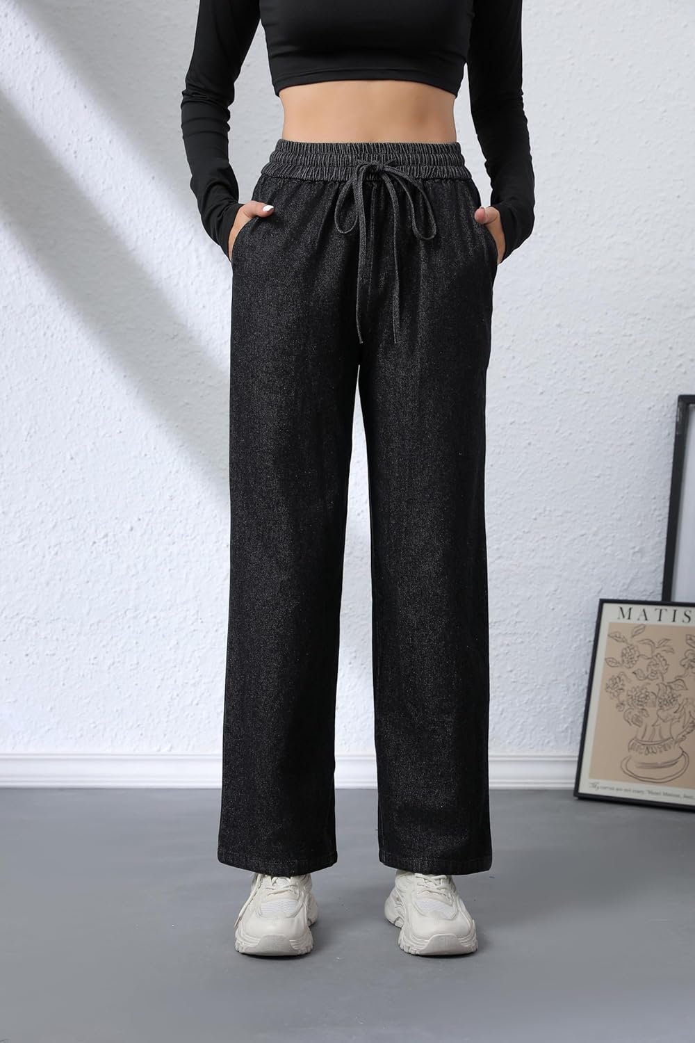 Love Welove - Jeans de Pierna Ancha para Mujer, elásticos, Cintura Alta, con cordón, Holgados, Talla Grande, 3XL
