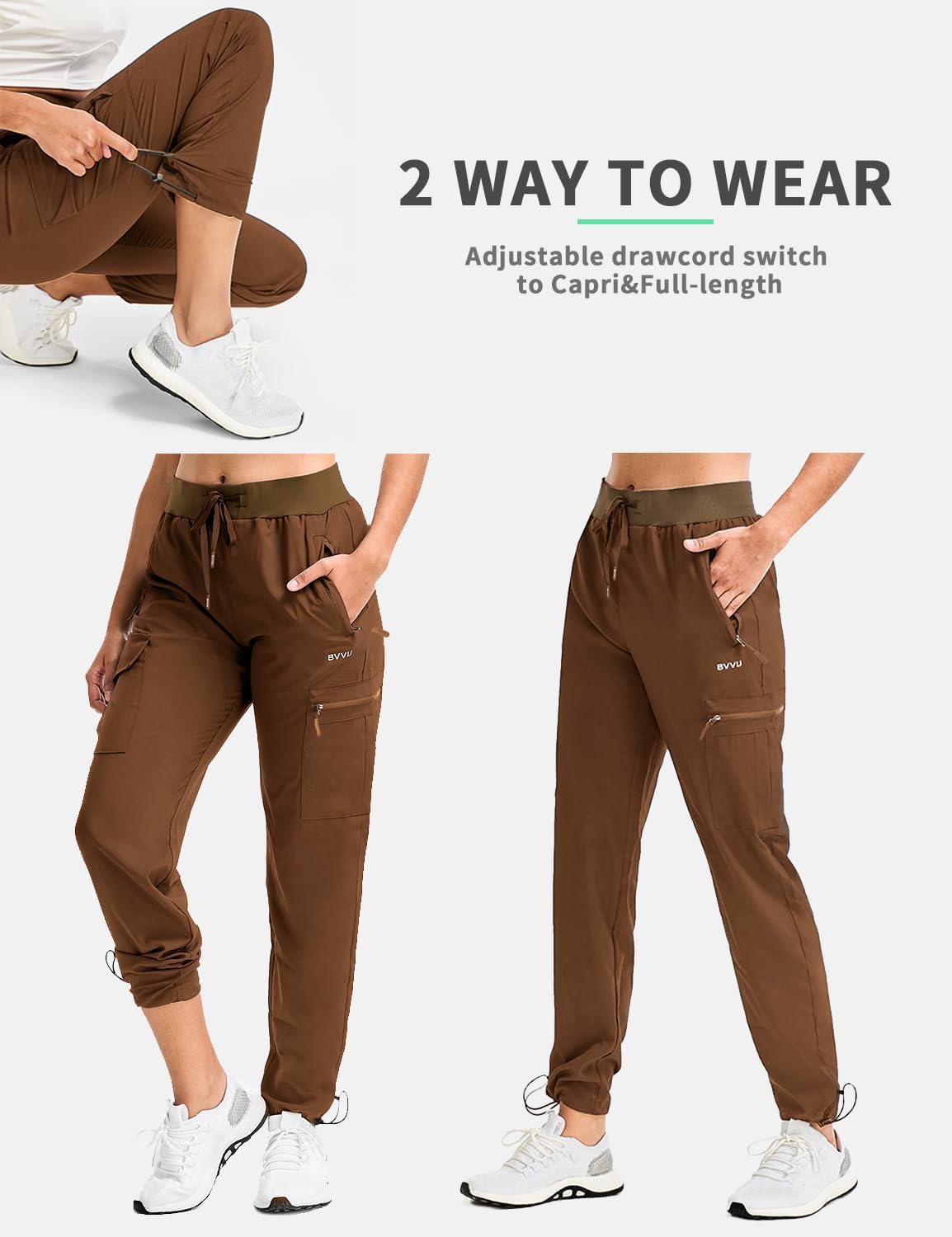 BVVU - Pantalones deportivos deportivos ligeros de secado rápido para mujer, pantalones de senderismo al aire última intervensión, impermeables, con bolsillos con cierre