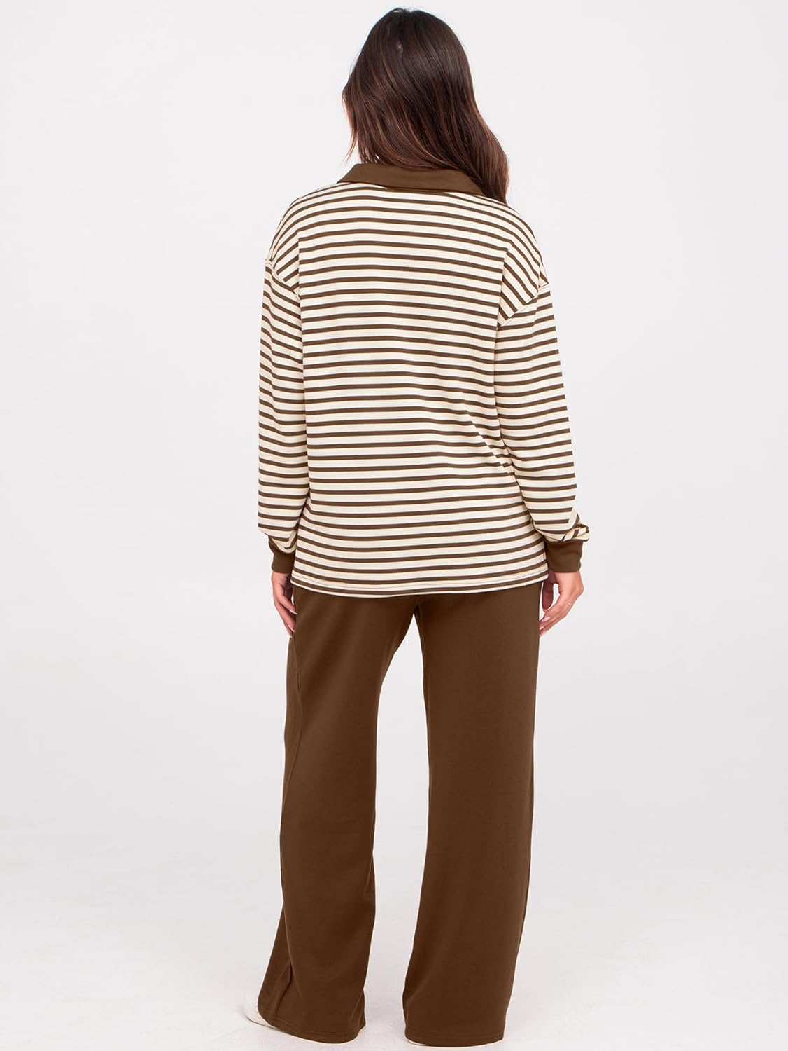 Glamaker - Conjunto de 2 piezas para mujer, estilo casual, manga larga, sudadera tipo polo y pantalones anchos a juego