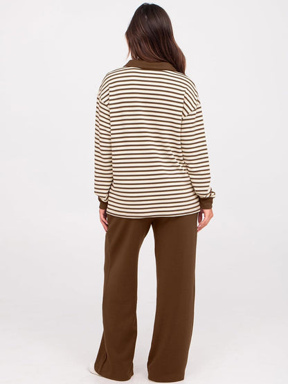 Glamaker - Conjunto de 2 piezas para mujer, estilo casual, manga larga, sudadera tipo polo y pantalones anchos a juego
