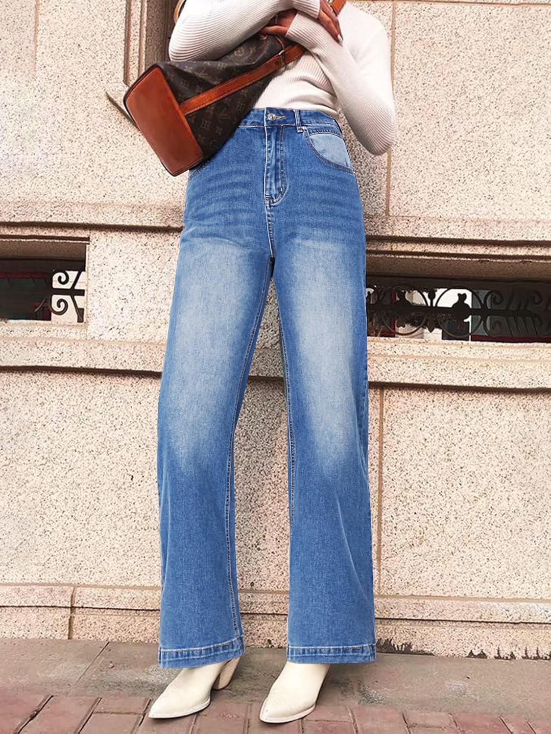 HDLTE Pantalones de Mezclilla Rasgados para Mujer, Pantalones de Mezclilla Holgados de Cintura Alta, Pantalones Rectos de Pierna Ancha, Pantalones de Calle Y2k