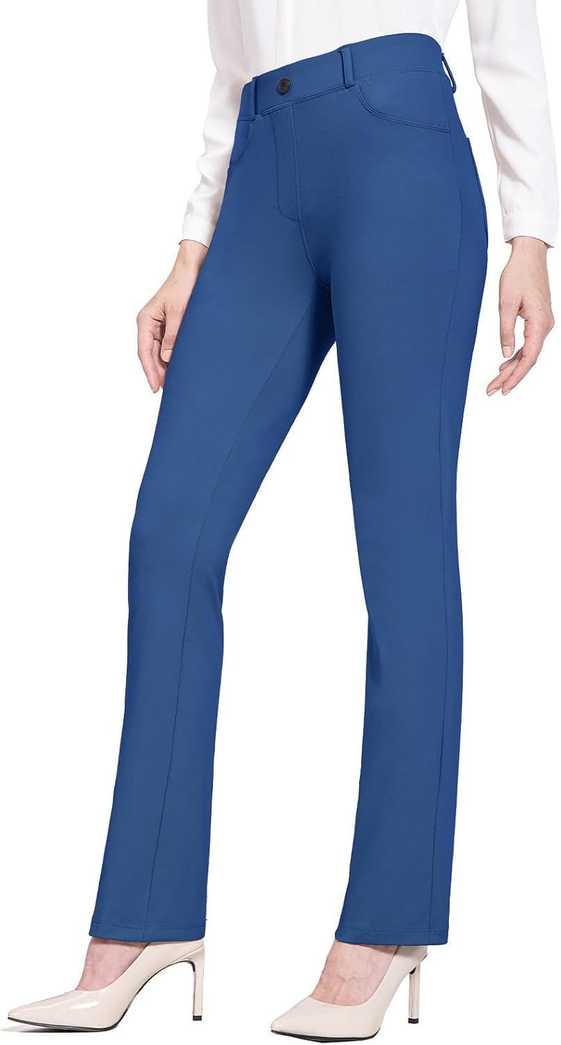 BALEAF - Pantalones de vestir de yoga para mujer, de 29 pulgadas/31 pulgadas, elásticos, pantalones de trabajo, informales, para negocios, pierna recta, corte de bota, con bolsillos