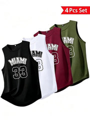 Paquete de 4 camisetas de tirantes para hombre (estilo *muscle tank*), de poliéster transpirable y microelástico, ideales para correr, gimnasio y entrenamiento; ropa deportiva duradera para todas las estaciones.