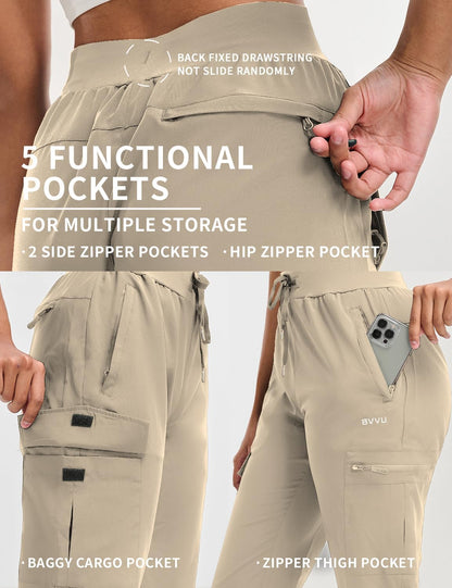BVVU - Pantalones deportivos deportivos ligeros de secado rápido para mujer, pantalones de senderismo al aire última intervensión, impermeables, con bolsillos con cierre