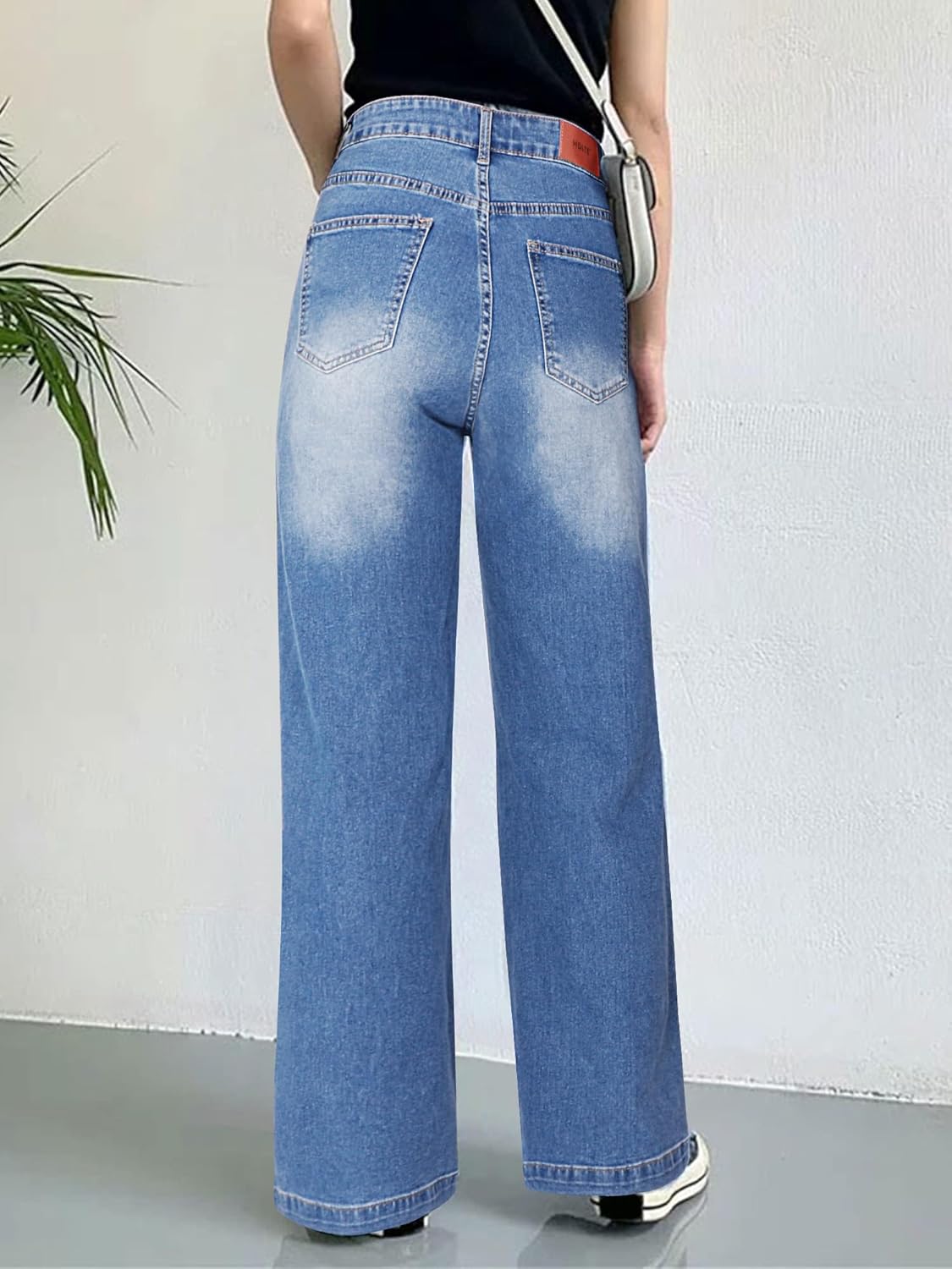 HDLTE Pantalones de Mezclilla Rasgados para Mujer, Pantalones de Mezclilla Holgados de Cintura Alta, Pantalones Rectos de Pierna Ancha, Pantalones de Calle Y2k
