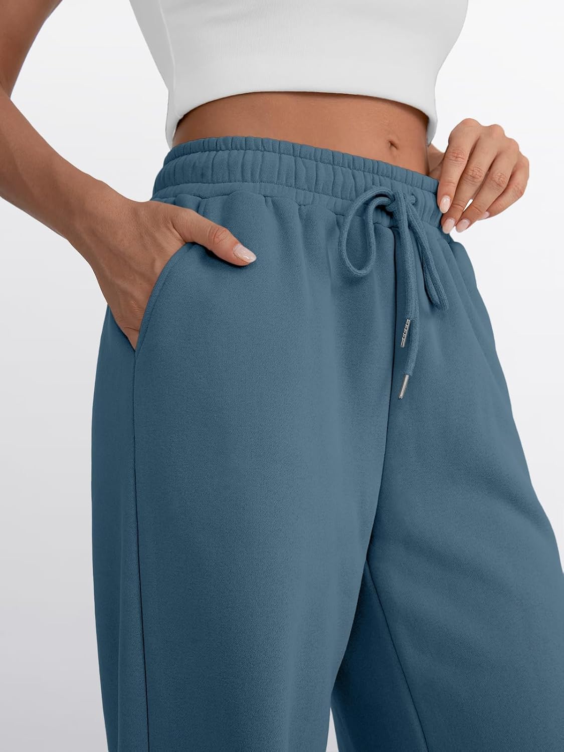 Trendy Queen - Pantalones deportivos de pierna ancha para mujer, pantalones holgados de cintura alta, con cordón, atléticos, acampanados, con bolsillos