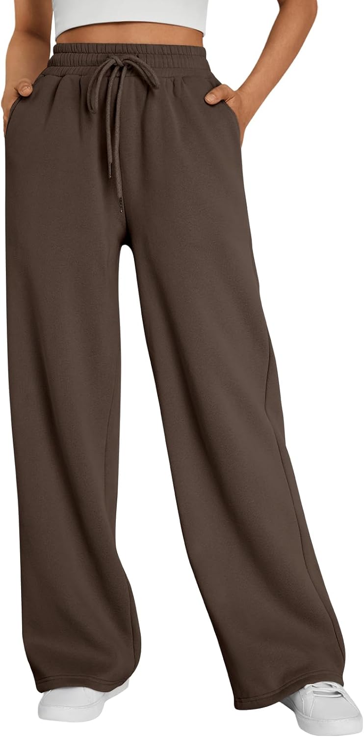 Trendy Queen - Pantalones deportivos de pierna ancha para mujer, pantalones holgados de cintura alta, con cordón, atléticos, acampanados, con bolsillos