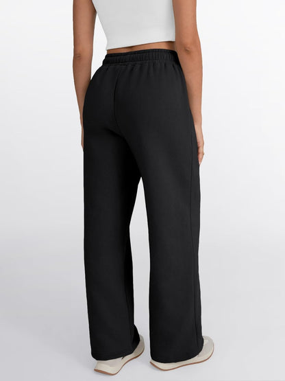 Trendy Queen - Pantalones deportivos de pierna ancha para mujer, pantalones holgados de cintura alta, con cordón, atléticos, acampanados, con bolsillos
