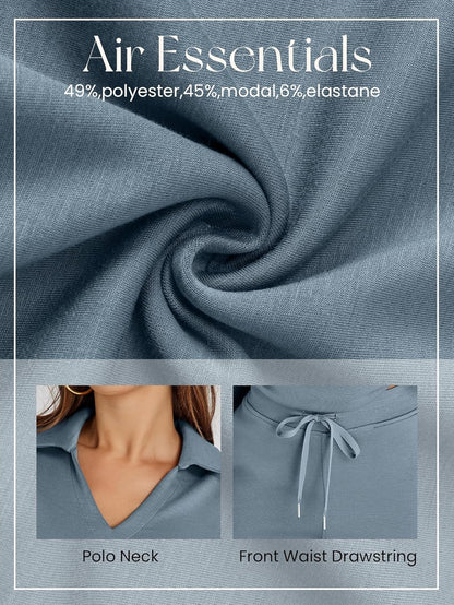 Glamaker - Conjunto de 2 piezas para mujer, estilo casual, manga larga, sudadera tipo polo y pantalones anchos a juego