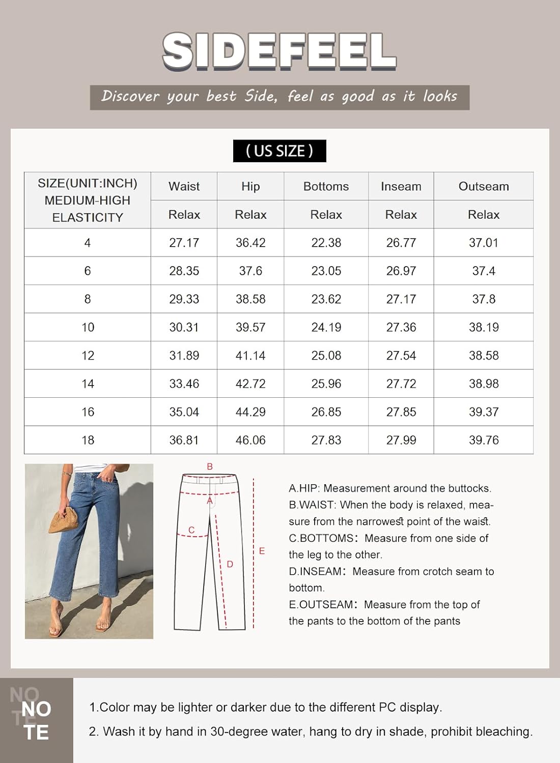 SIDEFEEL Women's Wide Leg Jeans High Waisted Stretchy Jeans Straight Leg Ankle Denim Pants with Slant Pockets