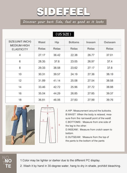 SIDEFEEL Women's Wide Leg Jeans High Waisted Stretchy Jeans Straight Leg Ankle Denim Pants with Slant Pockets