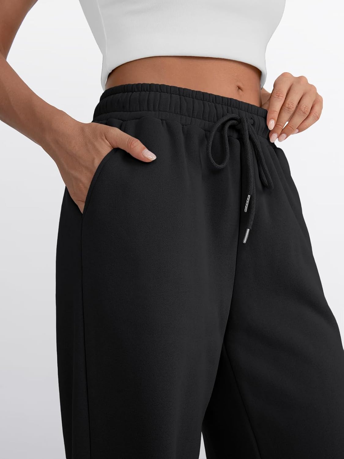 Trendy Queen - Pantalones deportivos de pierna ancha para mujer, pantalones holgados de cintura alta, con cordón, atléticos, acampanados, con bolsillos
