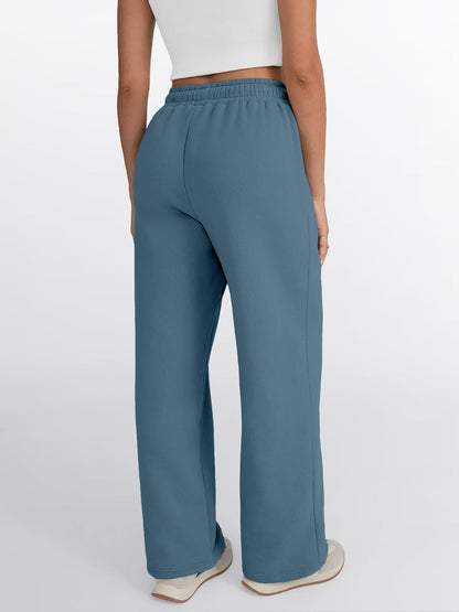 Trendy Queen - Pantalones deportivos de pierna ancha para mujer, pantalones holgados de cintura alta, con cordón, atléticos, acampanados, con bolsillos
