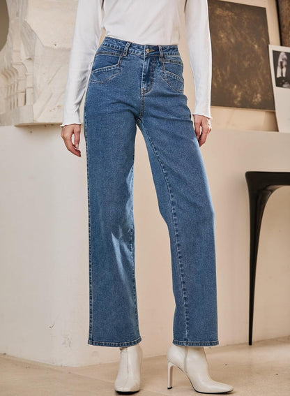 SIDEFEEL Women's Wide Leg Jeans High Waisted Stretchy Jeans Straight Leg Ankle Denim Pants with Slant Pockets