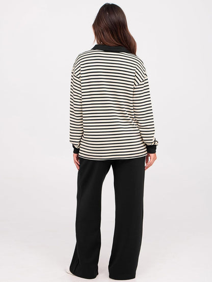 Glamaker - Conjunto de 2 piezas para mujer, estilo casual, manga larga, sudadera tipo polo y pantalones anchos a juego