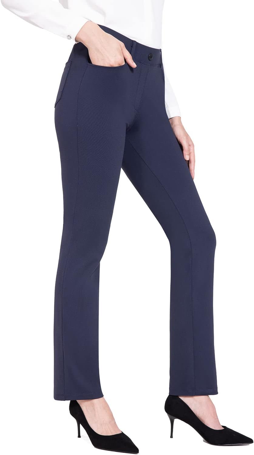 BALEAF - Pantalones de vestir de yoga para mujer, de 29 pulgadas/31 pulgadas, elásticos, pantalones de trabajo, informales, para negocios, pierna recta, corte de bota, con bolsillos