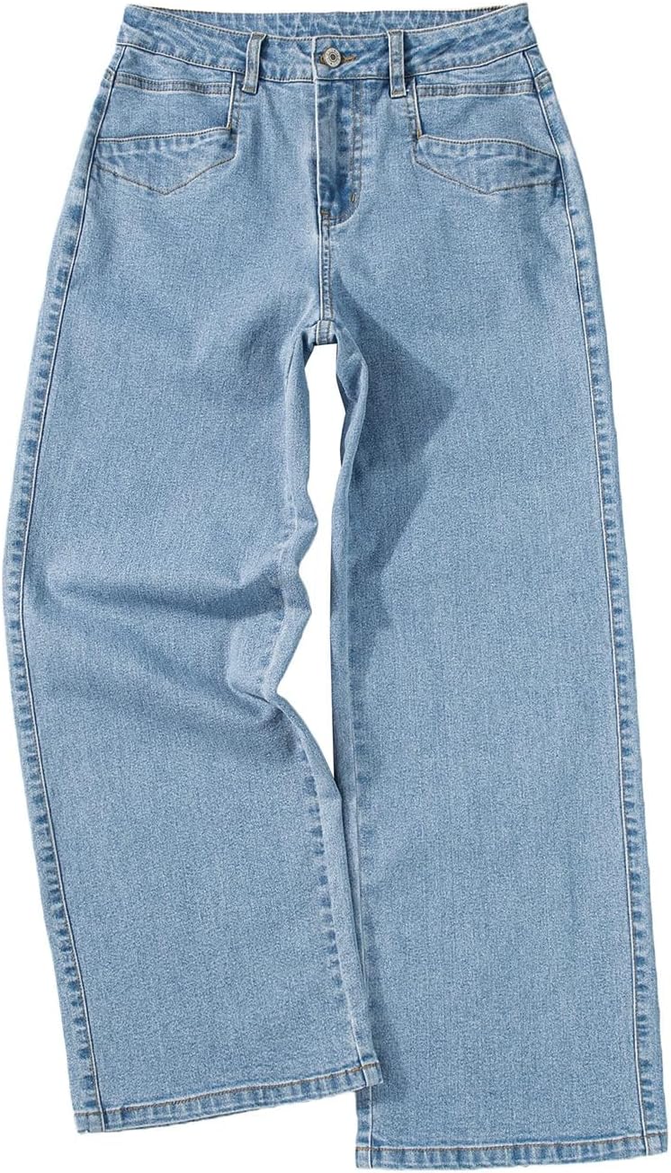 SIDEFEEL Women's Wide Leg Jeans High Waisted Stretchy Jeans Straight Leg Ankle Denim Pants with Slant Pockets