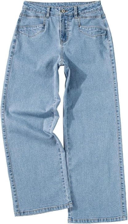 SIDEFEEL Women's Wide Leg Jeans High Waisted Stretchy Jeans Straight Leg Ankle Denim Pants with Slant Pockets