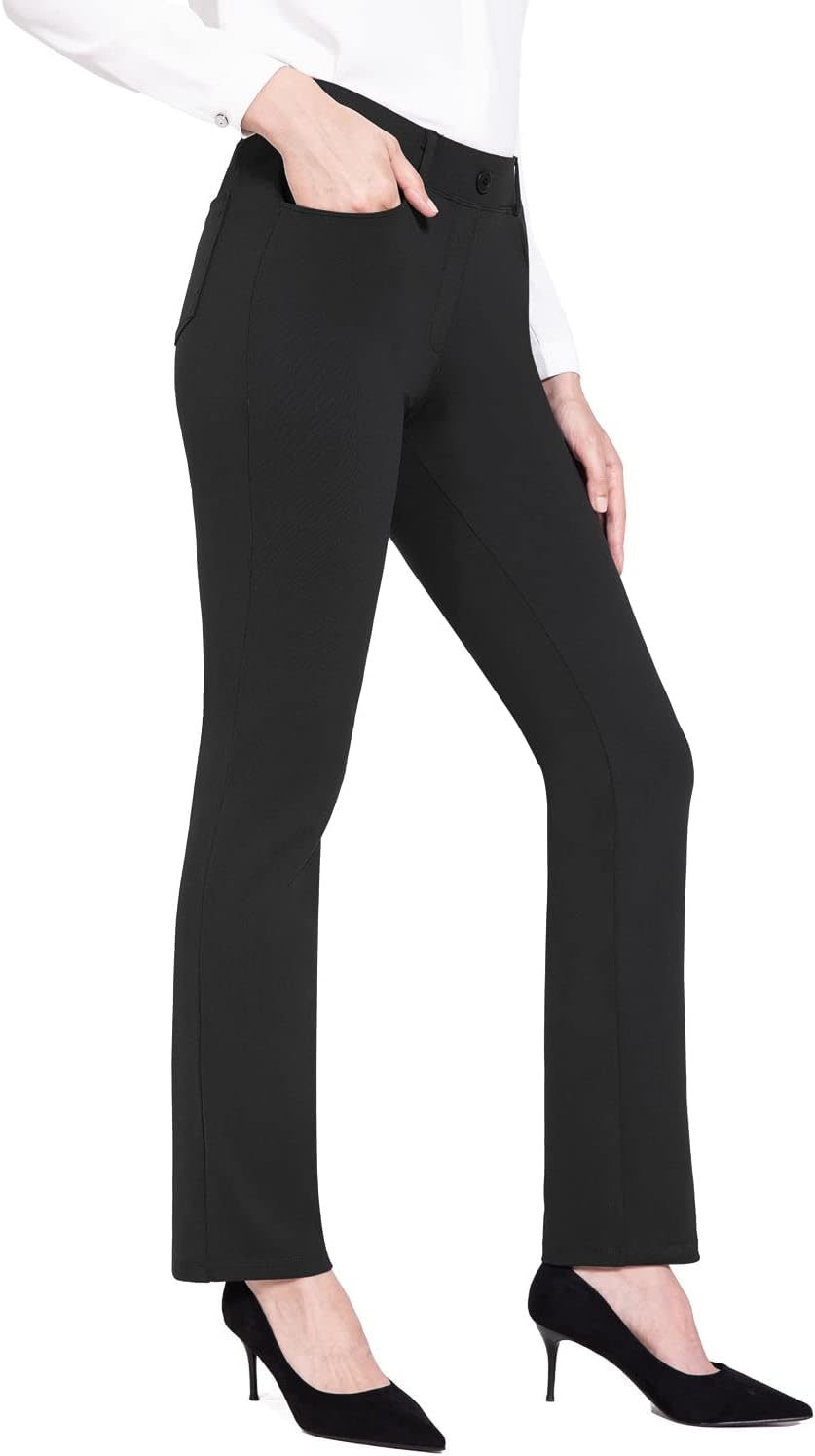 BALEAF - Pantalones de vestir de yoga para mujer, de 29 pulgadas/31 pulgadas, elásticos, pantalones de trabajo, informales, para negocios, pierna recta, corte de bota, con bolsillos