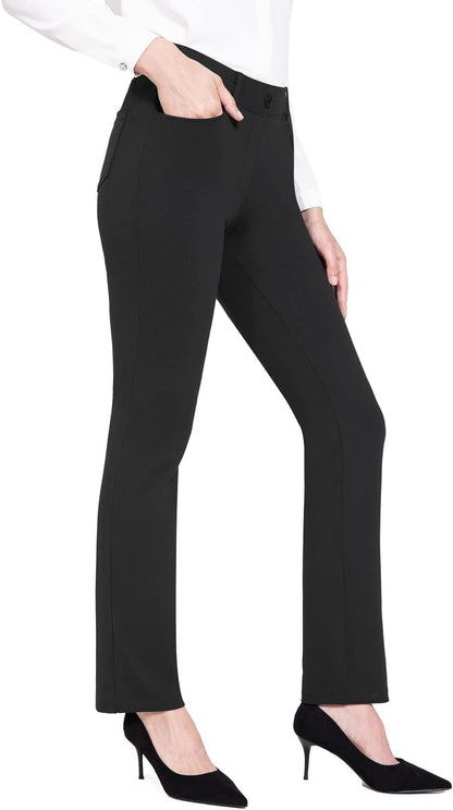 BALEAF - Pantalones de vestir de yoga para mujer, de 29 pulgadas/31 pulgadas, elásticos, pantalones de trabajo, informales, para negocios, pierna recta, corte de bota, con bolsillos