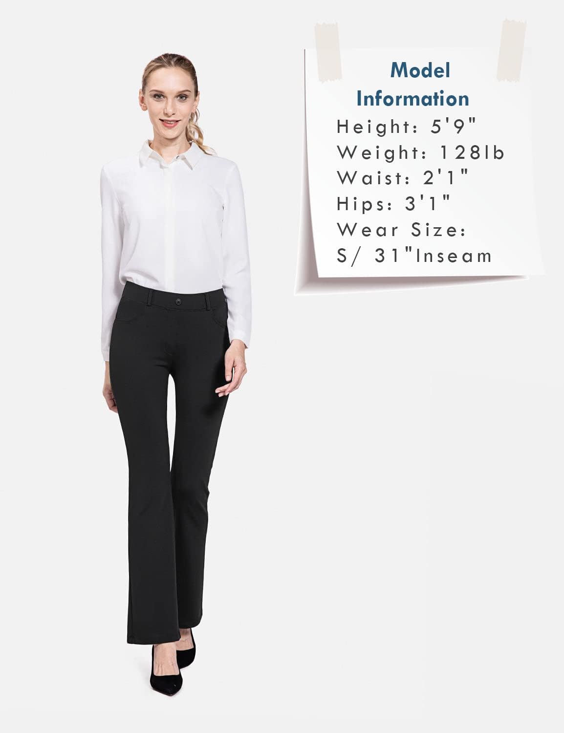 BALEAF - Pantalones de vestir de yoga para mujer, de 29 pulgadas/31 pulgadas, elásticos, pantalones de trabajo, informales, para negocios, pierna recta, corte de bota, con bolsillos