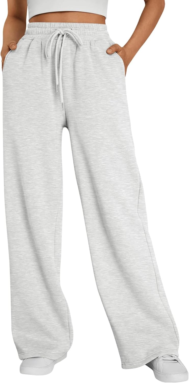 Trendy Queen - Pantalones deportivos de pierna ancha para mujer, pantalones holgados de cintura alta, con cordón, atléticos, acampanados, con bolsillos