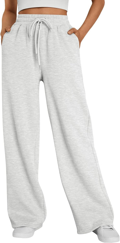 Trendy Queen - Pantalones deportivos de pierna ancha para mujer, pantalones holgados de cintura alta, con cordón, atléticos, acampanados, con bolsillos