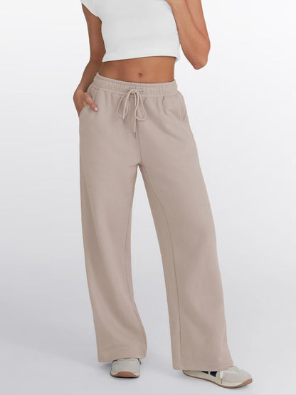 Trendy Queen - Pantalones deportivos de pierna ancha para mujer, pantalones holgados de cintura alta, con cordón, atléticos, acampanados, con bolsillos