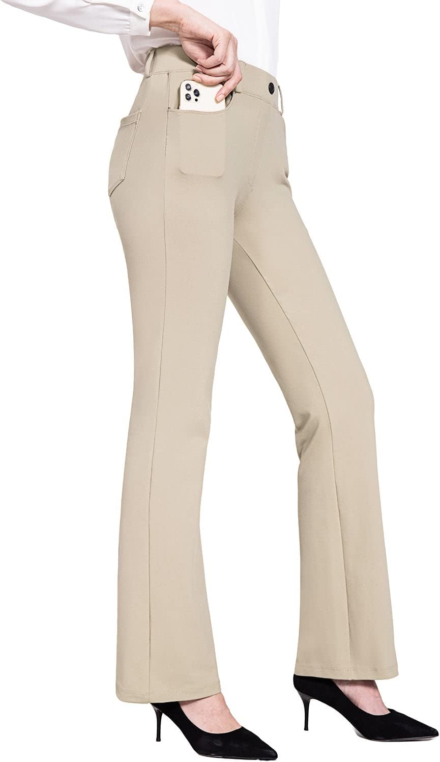 BALEAF - Pantalones de vestir de yoga para mujer, de 29 pulgadas/31 pulgadas, elásticos, pantalones de trabajo, informales, para negocios, pierna recta, corte de bota, con bolsillos