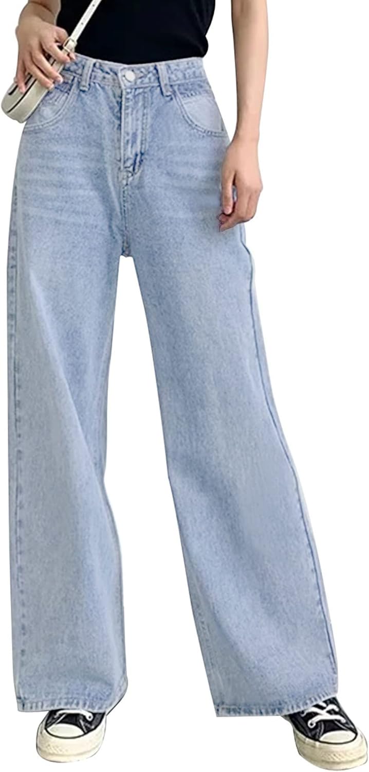HDLTE Pantalones de Mezclilla Rasgados para Mujer, Pantalones de Mezclilla Holgados de Cintura Alta, Pantalones Rectos de Pierna Ancha, Pantalones de Calle Y2k