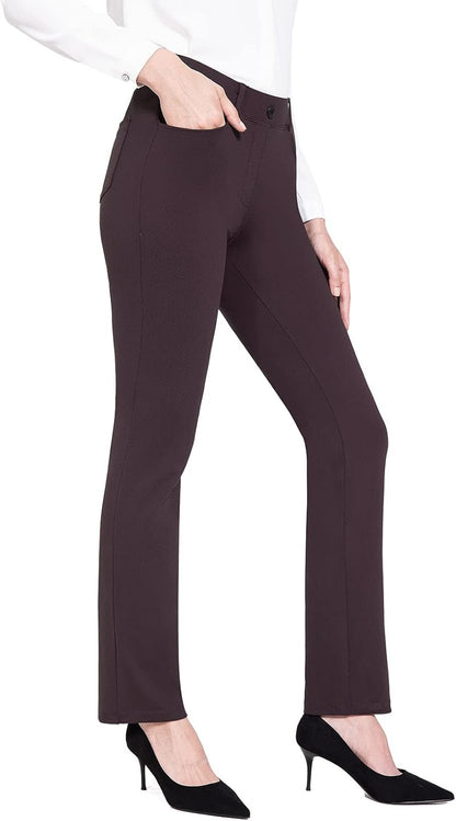 BALEAF - Pantalones de vestir de yoga para mujer, de 29 pulgadas/31 pulgadas, elásticos, pantalones de trabajo, informales, para negocios, pierna recta, corte de bota, con bolsillos