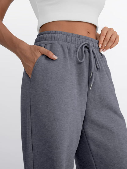 Trendy Queen - Pantalones deportivos de pierna ancha para mujer, pantalones holgados de cintura alta, con cordón, atléticos, acampanados, con bolsillos