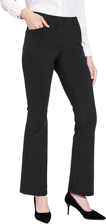 BALEAF - Pantalones de vestir de yoga para mujer, de 29 pulgadas/31 pulgadas, elásticos, pantalones de trabajo, informales, para negocios, pierna recta, corte de bota, con bolsillos