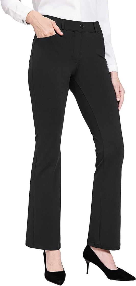 BALEAF - Pantalones de vestir de yoga para mujer, de 29 pulgadas/31 pulgadas, elásticos, pantalones de trabajo, informales, para negocios, pierna recta, corte de bota, con bolsillos