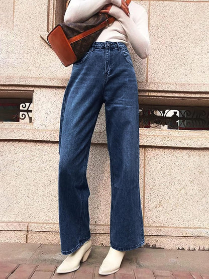 HDLTE Pantalones de Mezclilla Rasgados para Mujer, Pantalones de Mezclilla Holgados de Cintura Alta, Pantalones Rectos de Pierna Ancha, Pantalones de Calle Y2k