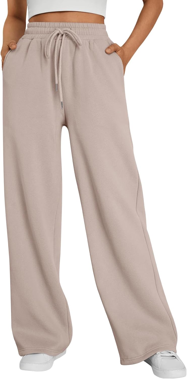 Trendy Queen - Pantalones deportivos de pierna ancha para mujer, pantalones holgados de cintura alta, con cordón, atléticos, acampanados, con bolsillos