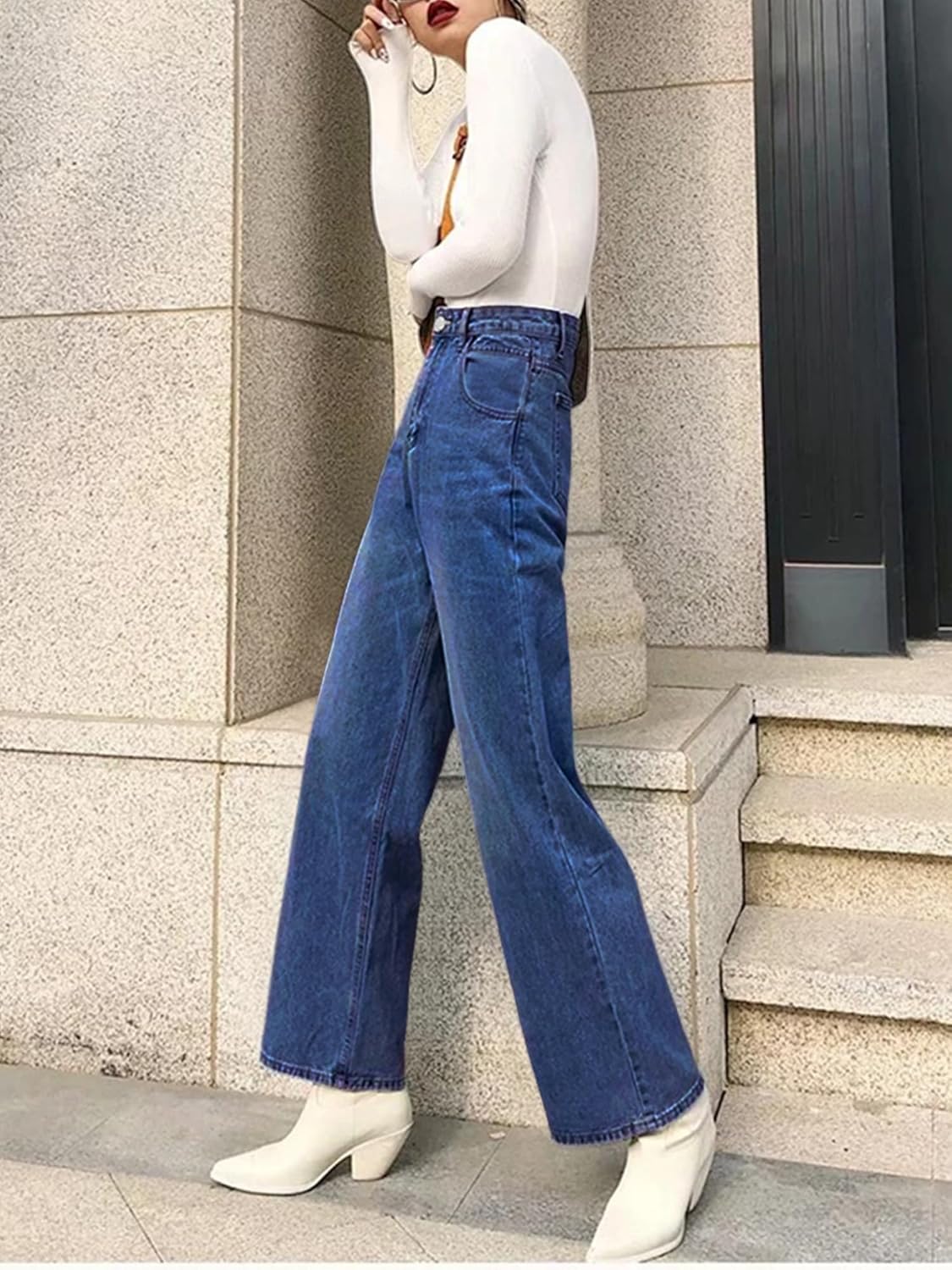 HDLTE Pantalones de Mezclilla Rasgados para Mujer, Pantalones de Mezclilla Holgados de Cintura Alta, Pantalones Rectos de Pierna Ancha, Pantalones de Calle Y2k