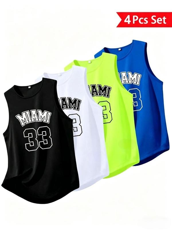 Paquete de 4 camisetas de tirantes para hombre (estilo *muscle tank*), de poliéster transpirable y microelástico, ideales para correr, gimnasio y entrenamiento; ropa deportiva duradera para todas las estaciones.